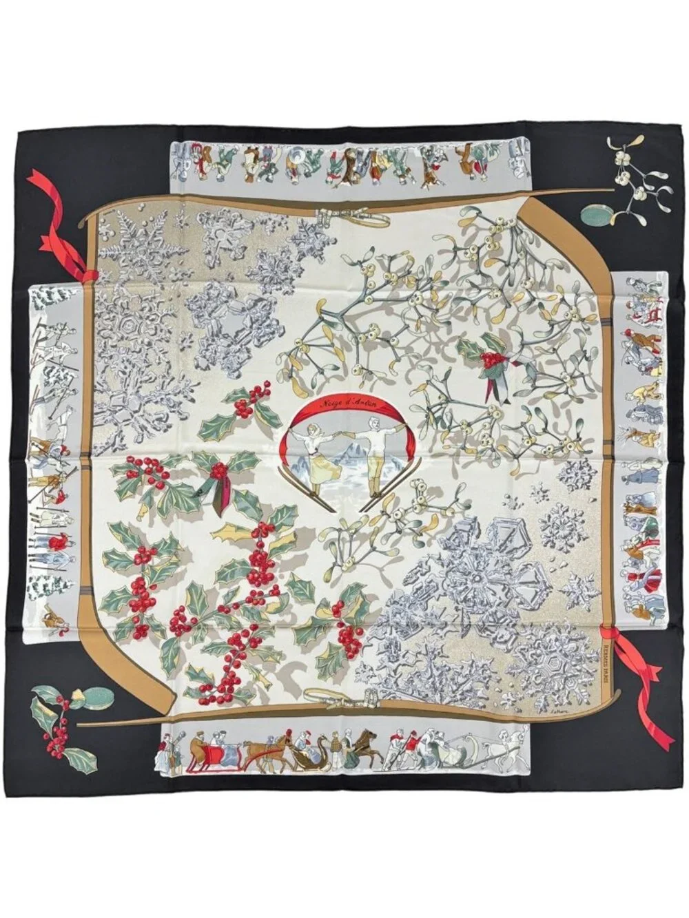 Hermes Carre 90 Neige D'antan Last Year's Snow Scarf Silk Gray Black Multicolor